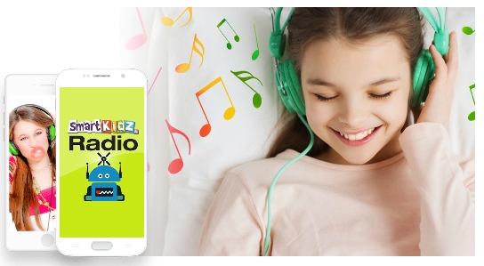 Smart Kidz Radio app iPhone girl listening to headphones