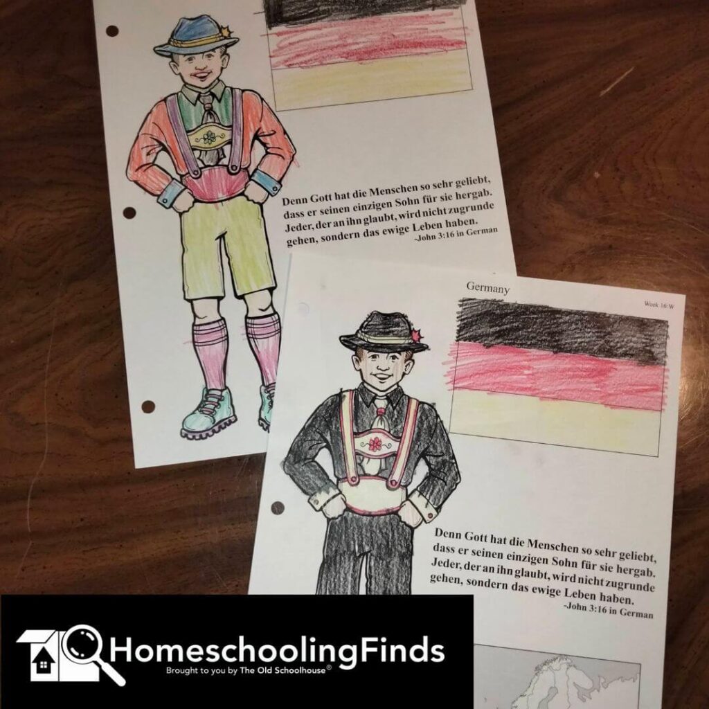 German coloring sheets with flag and John 3:16 in German