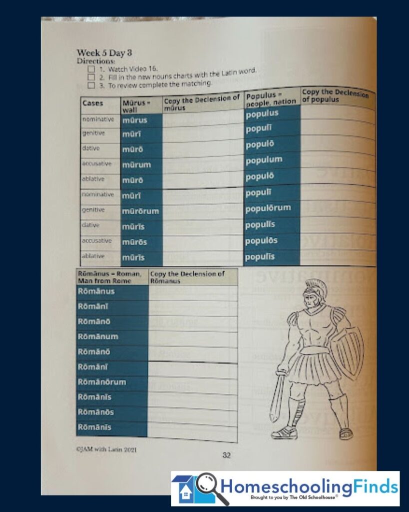JAM with Latin workbook page