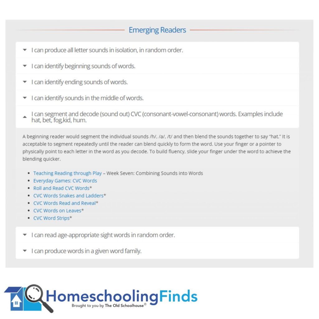 The Focus on Reading Center at SchoolhouseTeachers.com; Emerging Readers