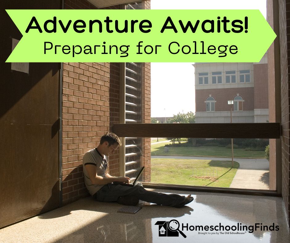 Adventure Awaits! Preparing for College background photo of student sitting in college building