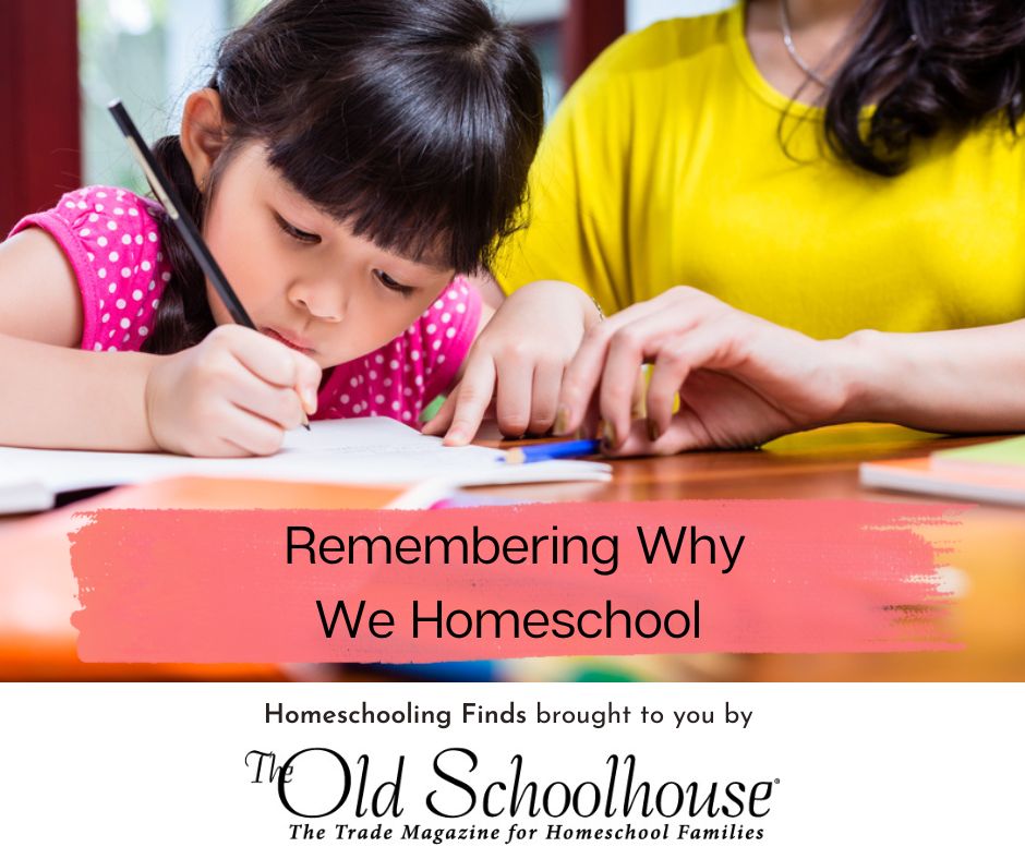 Remembering Why We Homeschool Homeschooling Finds brought to you by The Old Schoolhouse® logo and photograph of young girl working on school work with her parent