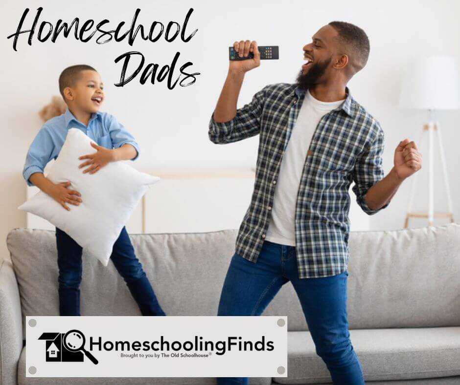 Homeschool Dads HomeschoolingFinds brought to you by The Old Schoolhouse® a father and son singing in the living room
