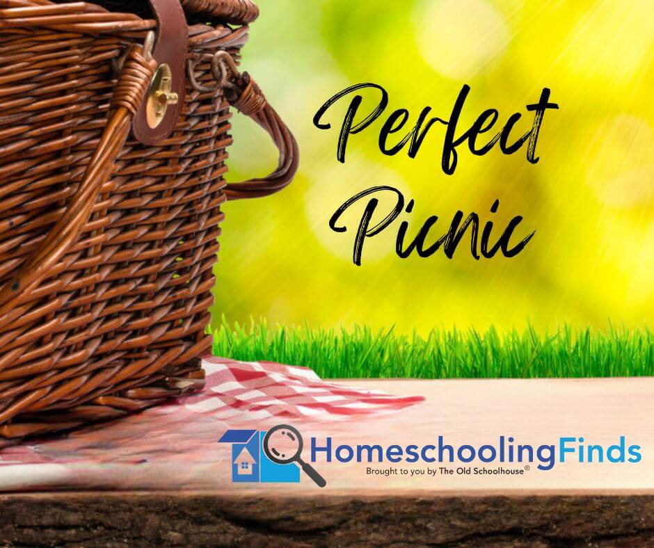 Perfect Picnic with photograph of picnic basket on blanket HomeschoolingFinds brought to you by The Old Schoolhouse®